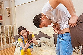 SIS.PORN. Dirty babe turns rich stepbro on so now man is bound to nail shaved pussy